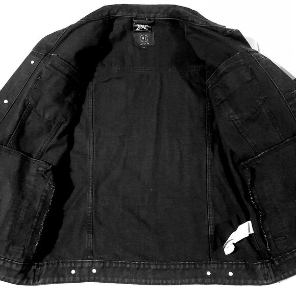 rare Tupac 2pac Thug Life Black Denim Jean Jacket Sz Small Men to Medium Unisex - Picture 7 of 9
